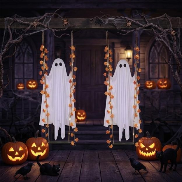 🔥49% Off Last Day⚡Swinging Ghost Outdoor Decor Maple Leaf LED Halloween