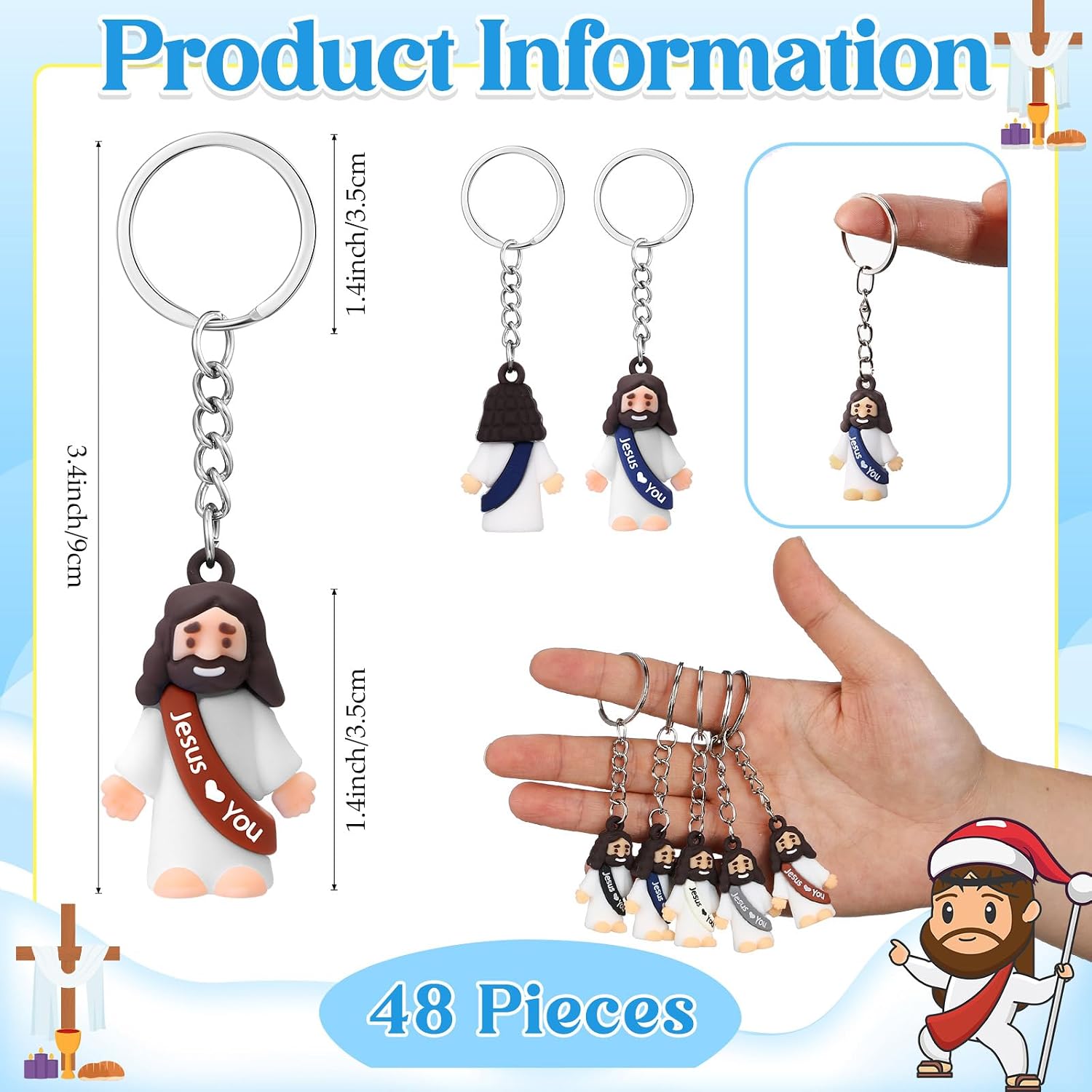24/48Pcs Little Jesus Keychain Jesus Loves You Keychain Bulk for Church Event Sunday School Class Reward Religious Party Favors Thanksgiving Gift for Family Friends Teacher Pastor Trunk or Treat Giveaways Halloween Treat Bags Stuffer
