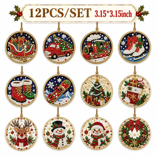 6Pcs/12Pcs Christmas DIY Diamond Painting Ornaments Kit for Holiday Home Decor