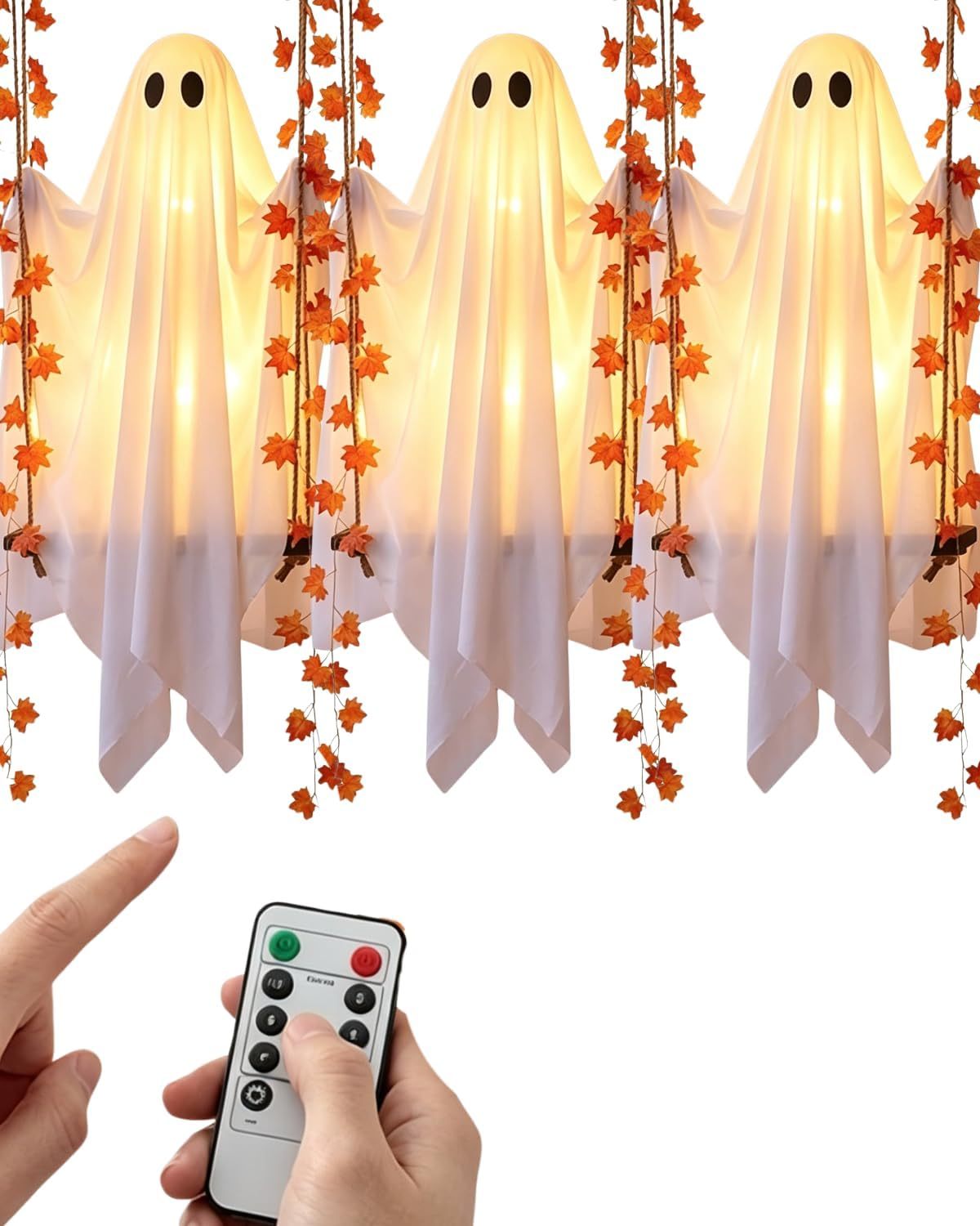 🔥49% Off Last Day⚡Swinging Ghost Outdoor Decor Maple Leaf LED Halloween