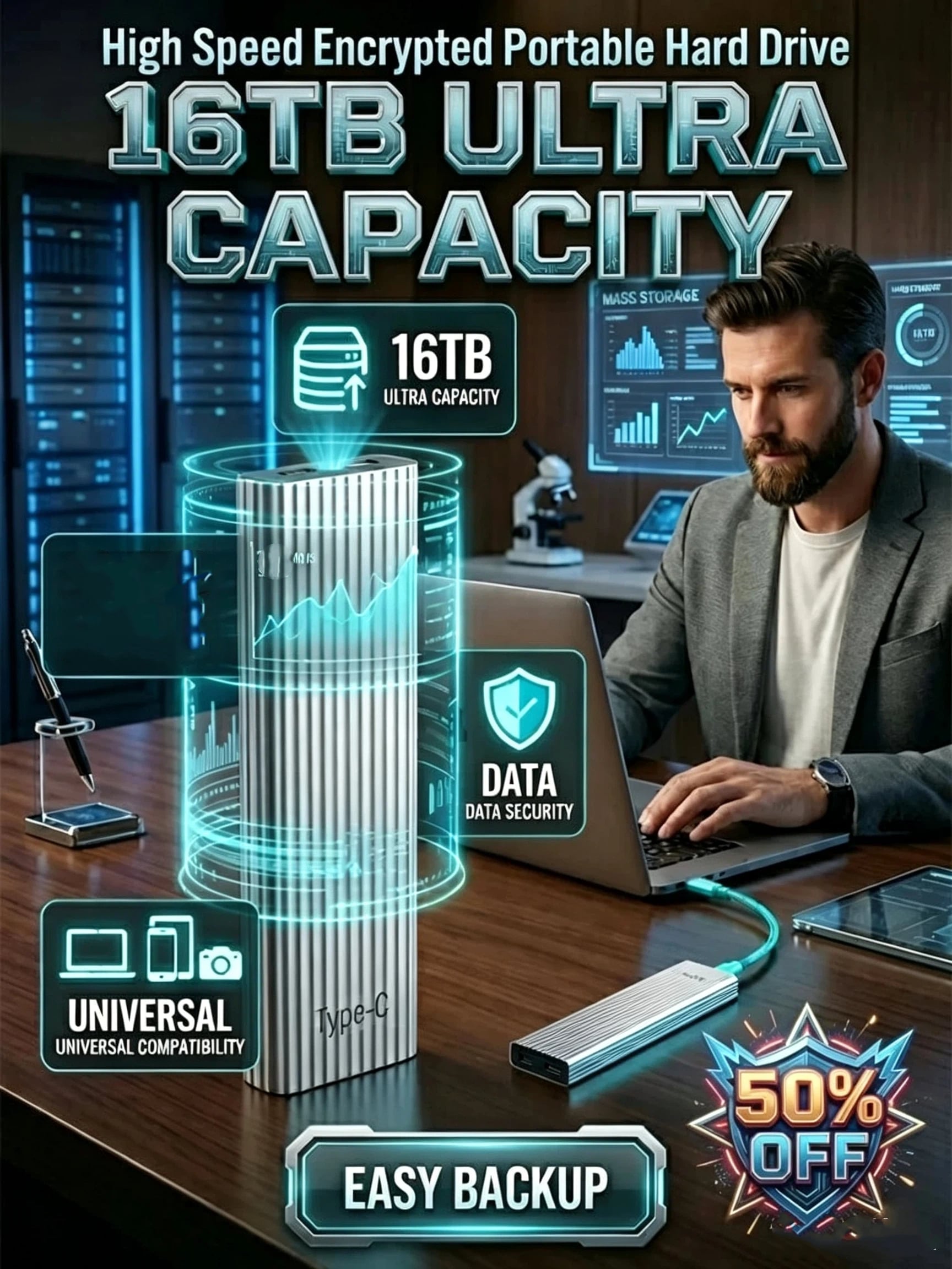🏆Flash Sale⚡ 50K+ SOLD! Almost Gone-🔥16TB Large-Capacity Type-C Portable Mini SSD (Buy 2 Free Shipping)