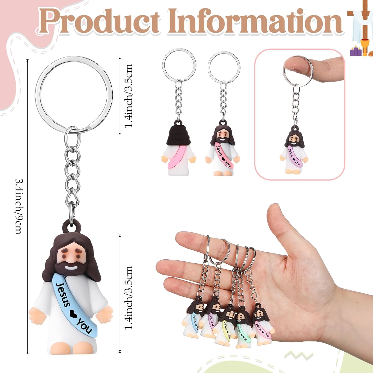 24/48Pcs Little Jesus Keychain Jesus Loves You Keychain Bulk for Church Event Sunday School Class Reward Religious Party Favors Thanksgiving Gift for Family Friends Teacher Pastor Trunk or Treat Giveaways Halloween Treat Bags Stuffer