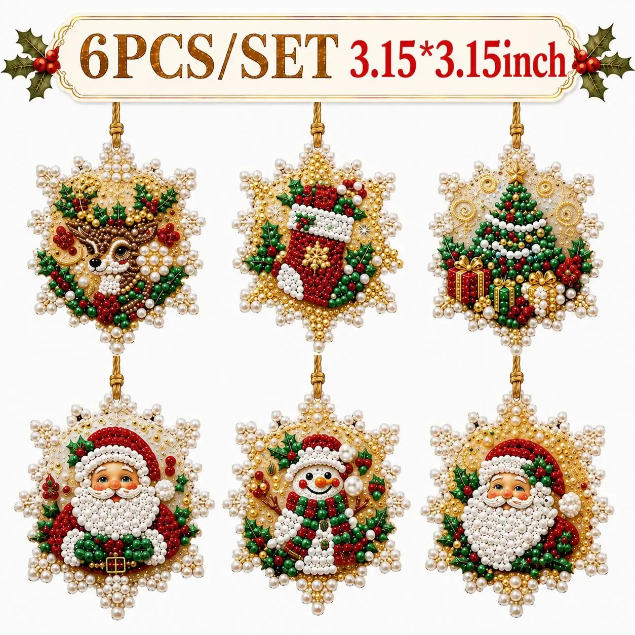 6Pcs/12Pcs Christmas DIY Diamond Painting Ornaments Kit for Holiday Home Decor