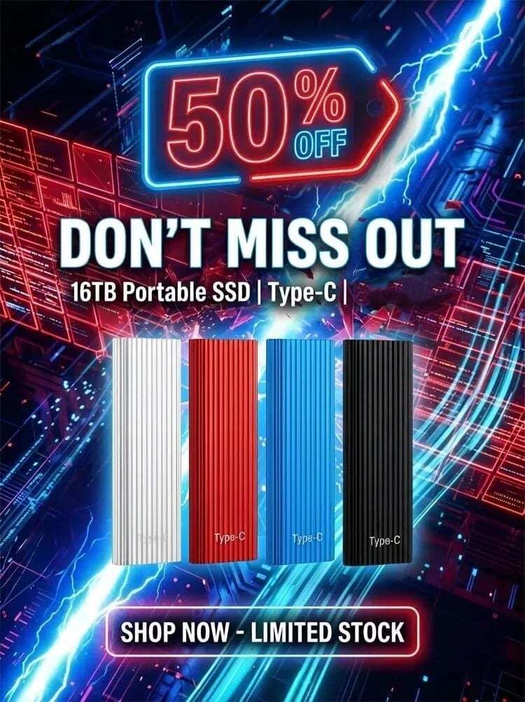 🏆Flash Sale⚡ 50K+ SOLD! Almost Gone-🔥16TB Large-Capacity Type-C Portable Mini SSD (Buy 2 Free Shipping)