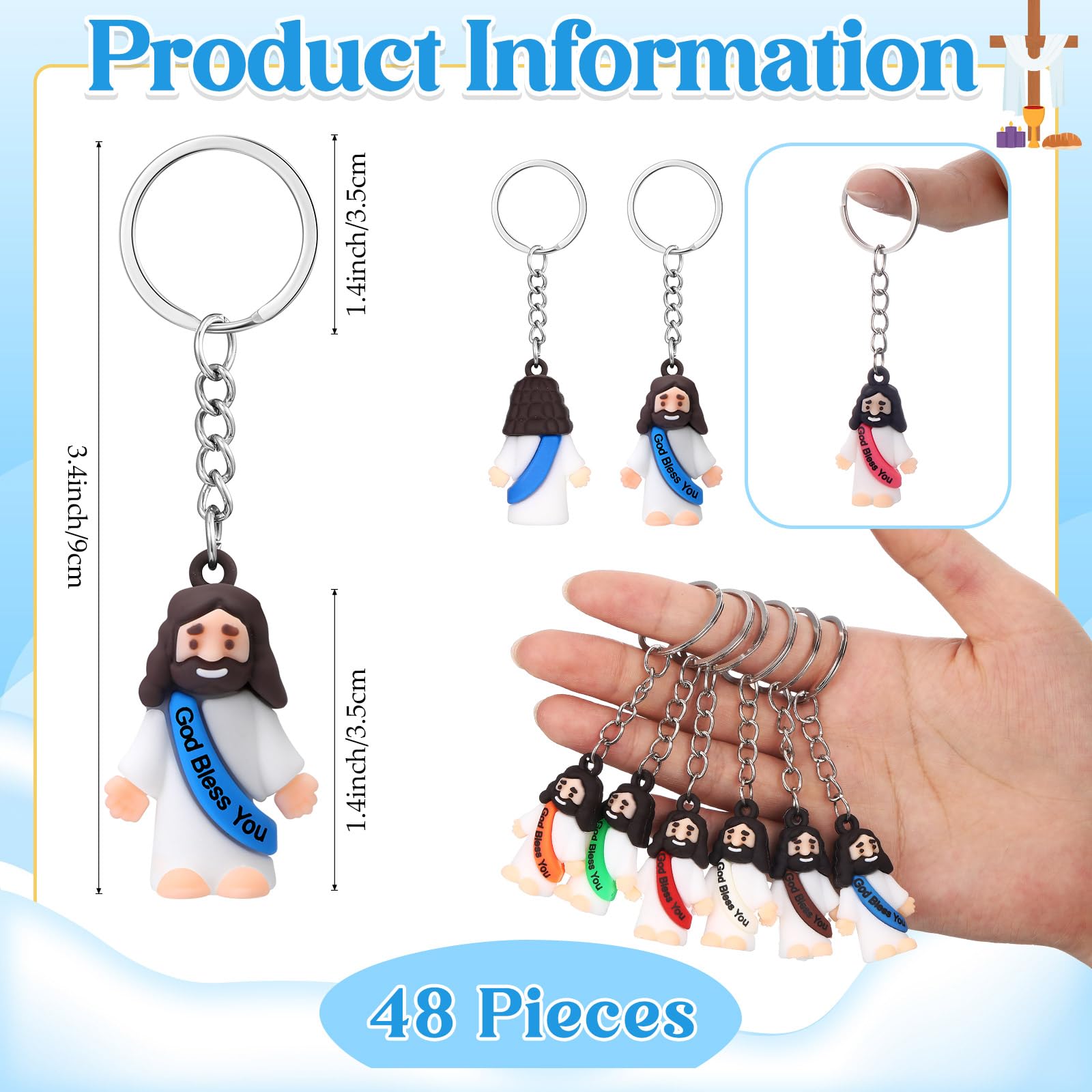 24/48Pcs Little Jesus Keychain Jesus Loves You Keychain Bulk for Church Event Sunday School Class Reward Religious Party Favors Thanksgiving Gift for Family Friends Teacher Pastor Trunk or Treat Giveaways Halloween Treat Bags Stuffer