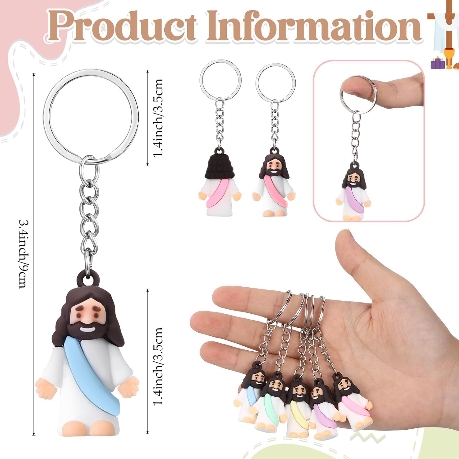 24/48Pcs Little Jesus Keychain Jesus Loves You Keychain Bulk for Church Event Sunday School Class Reward Religious Party Favors Thanksgiving Gift for Family Friends Teacher Pastor Trunk or Treat Giveaways Halloween Treat Bags Stuffer