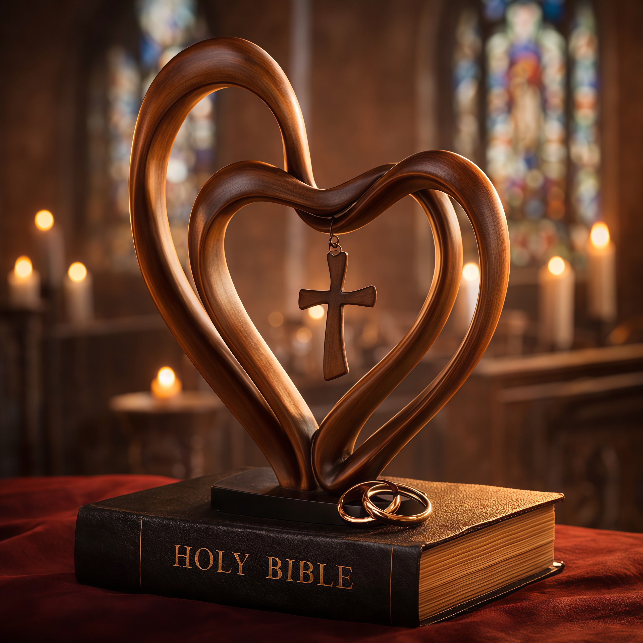 ✝Marriage Takes Three – Entwined Heart & Cross Christian Wedding Sculpture