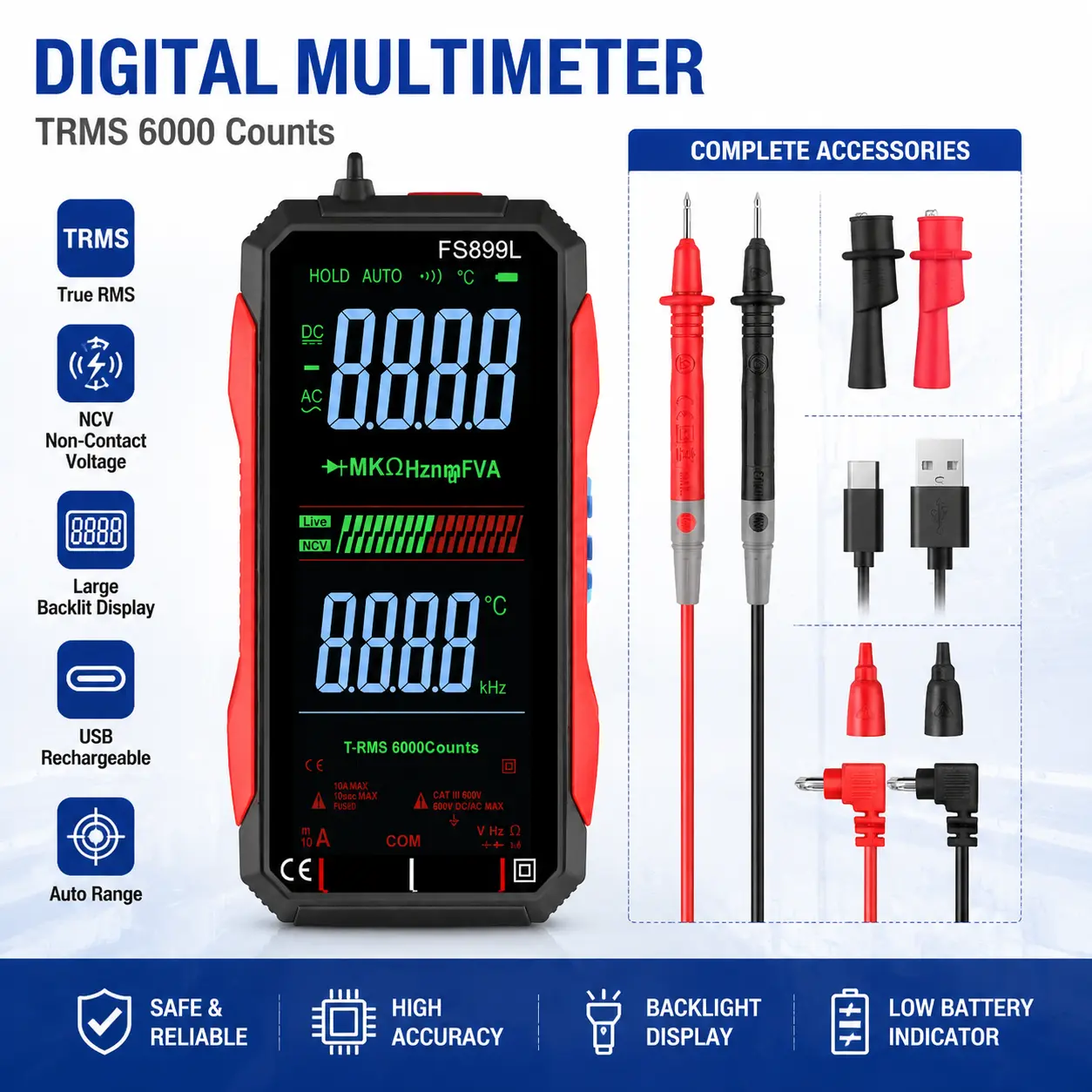 🔥67% Off Last Day⚡True RMS 6000-Count Compact Digital Multimeter