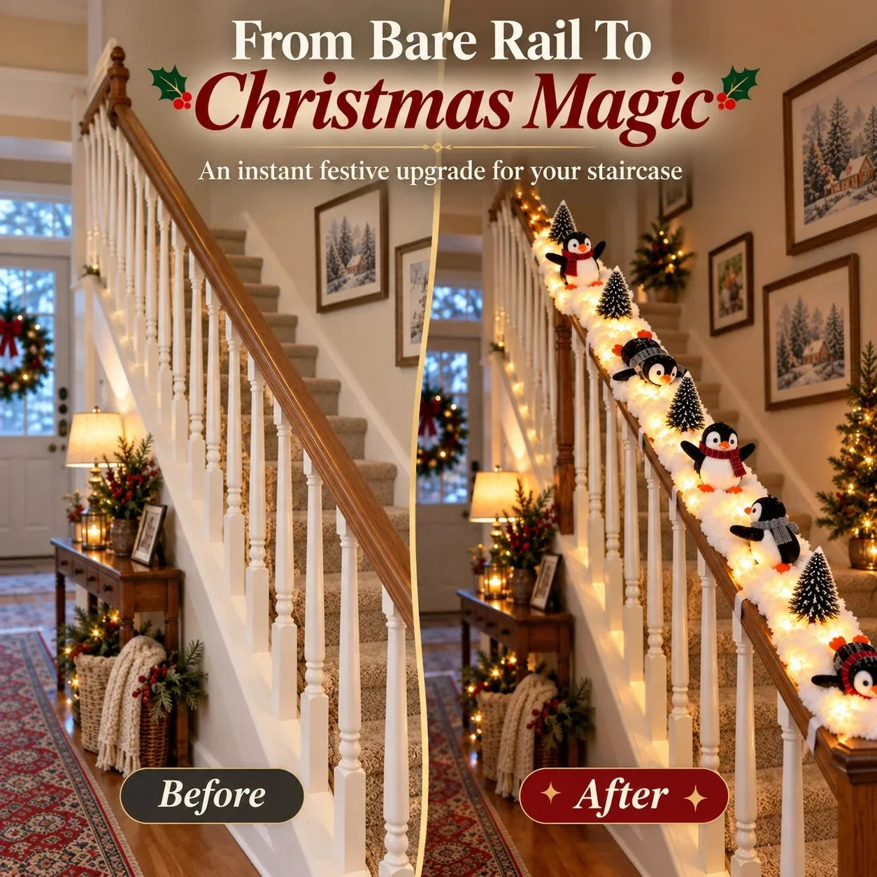 SAVE 70% BEFORE IT'S GONE🐧 Penguin Christmas Stair Snow Decor