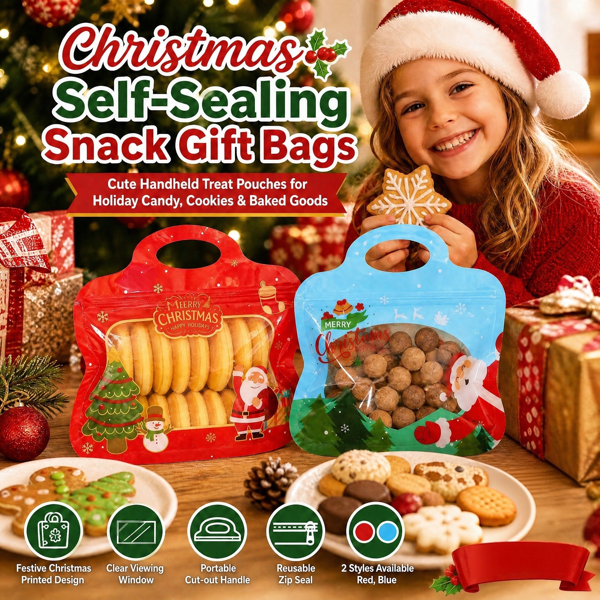 🎅LAST DAY SALE 70% OFF!!🎁Easy Fill, Easy Seal🎄 Festive Self-Seal Treat Bags