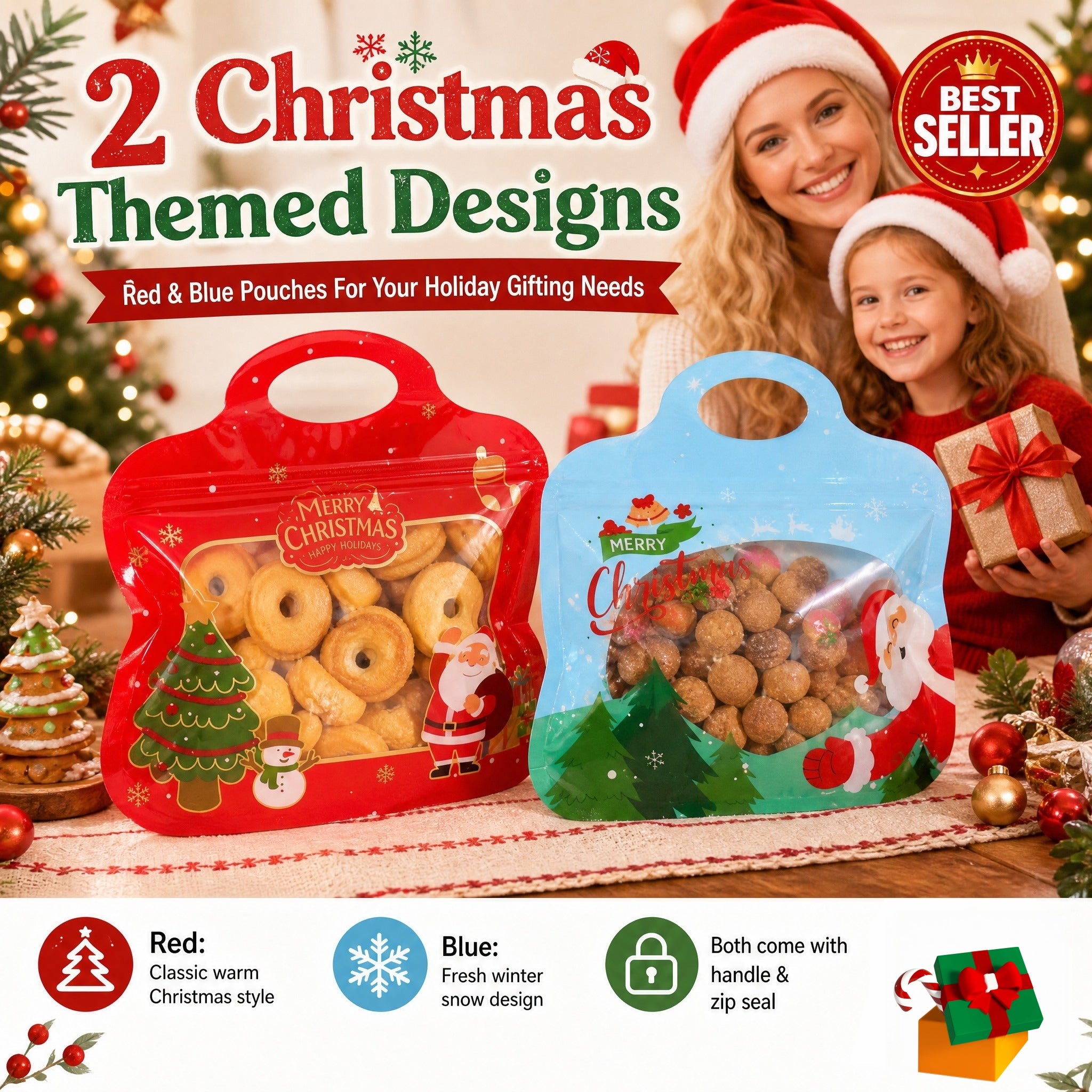 🎅LAST DAY SALE 70% OFF!!🎁Easy Fill, Easy Seal🎄 Festive Self-Seal Treat Bags