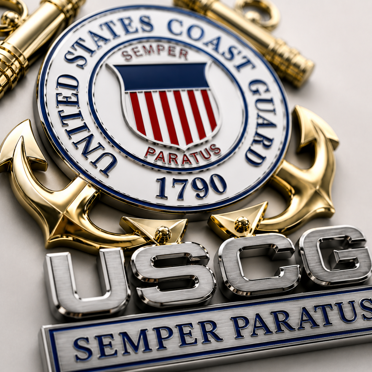 U.S. Coast Guard Semper Paratus Metal Vehicle Badge