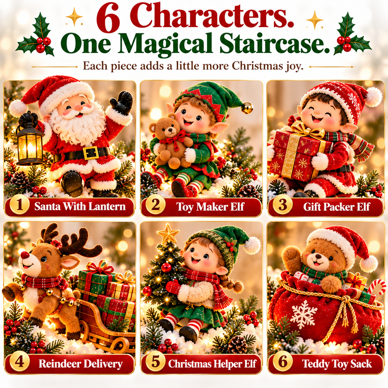 SAVE 70% BEFORE IT'S GONE🎅 Santa’s Staircase Workshop™ – Lighted 6-Piece Christmas Stair Railing Decor 🎄