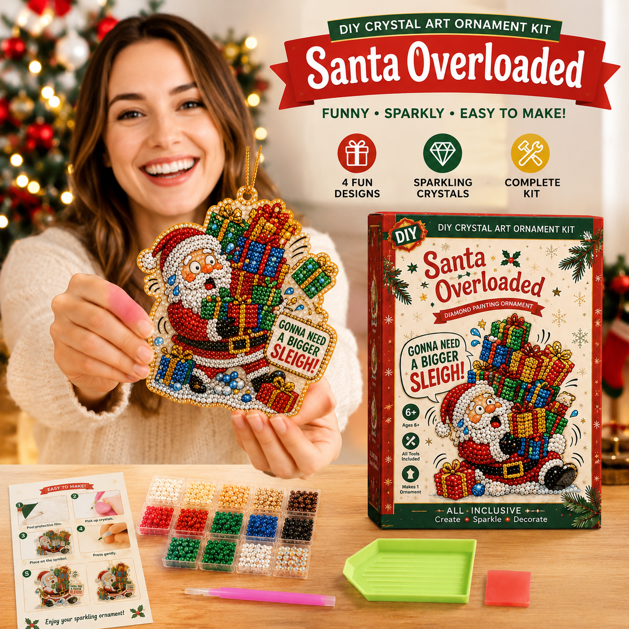 Beginner-Friendly Funny Christmas Pearl Diamond Art Ornament DIY Kit