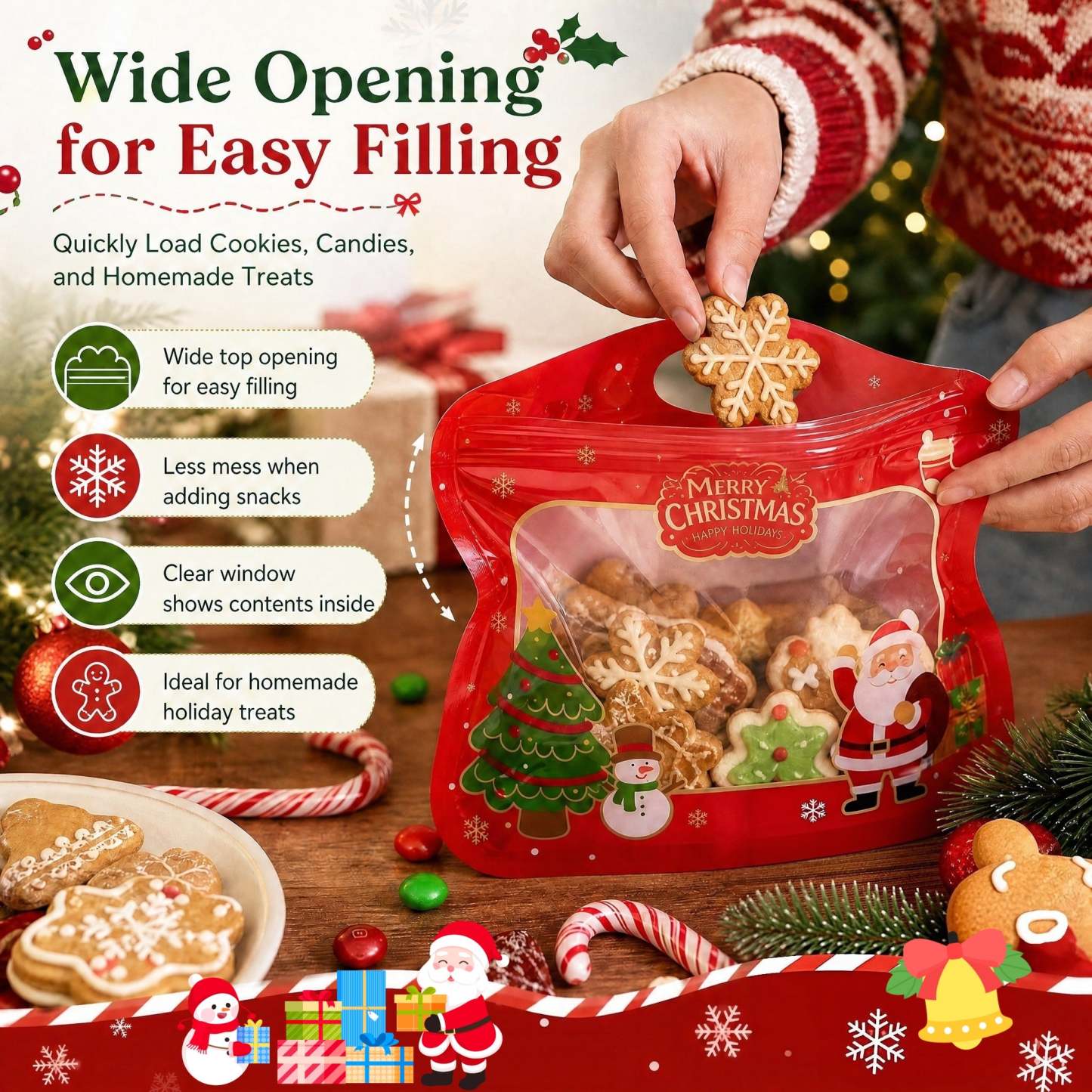 🎅LAST DAY SALE 70% OFF!!🎁Easy Fill, Easy Seal🎄 Festive Self-Seal Treat Bags