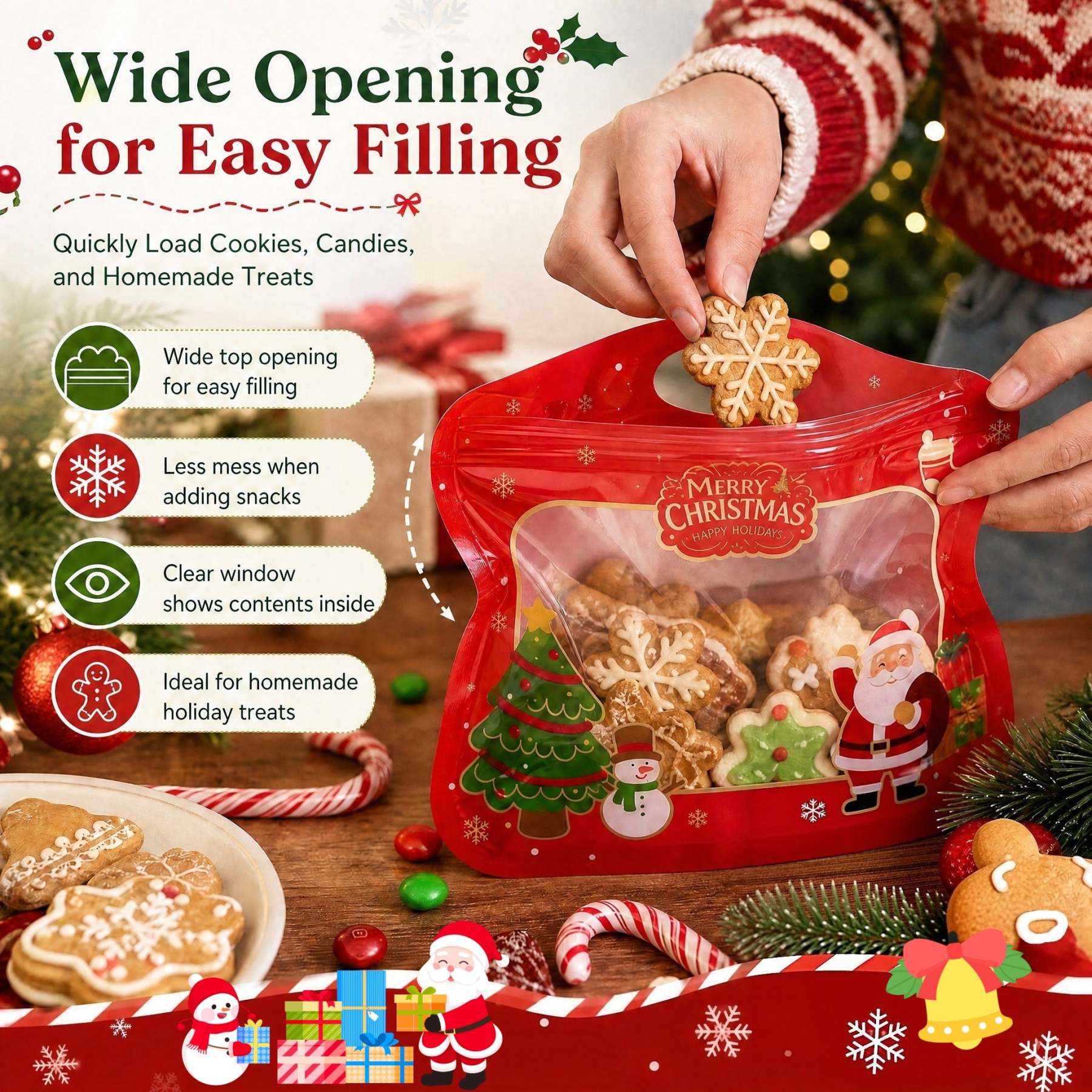 🎅LAST DAY SALE 70% OFF!!🎁Easy Fill, Easy Seal🎄 Festive Self-Seal Treat Bags