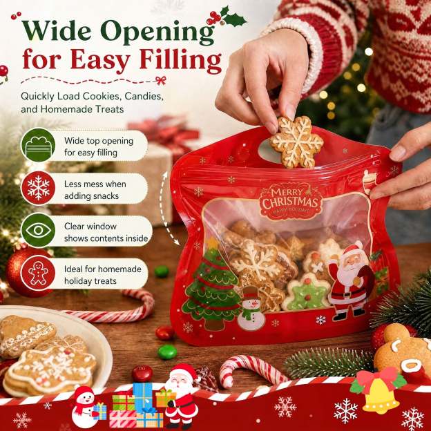 🎅LAST DAY SALE 70% OFF!!🎁Easy Fill, Easy Seal🎄 Festive Self-Seal Treat Bags