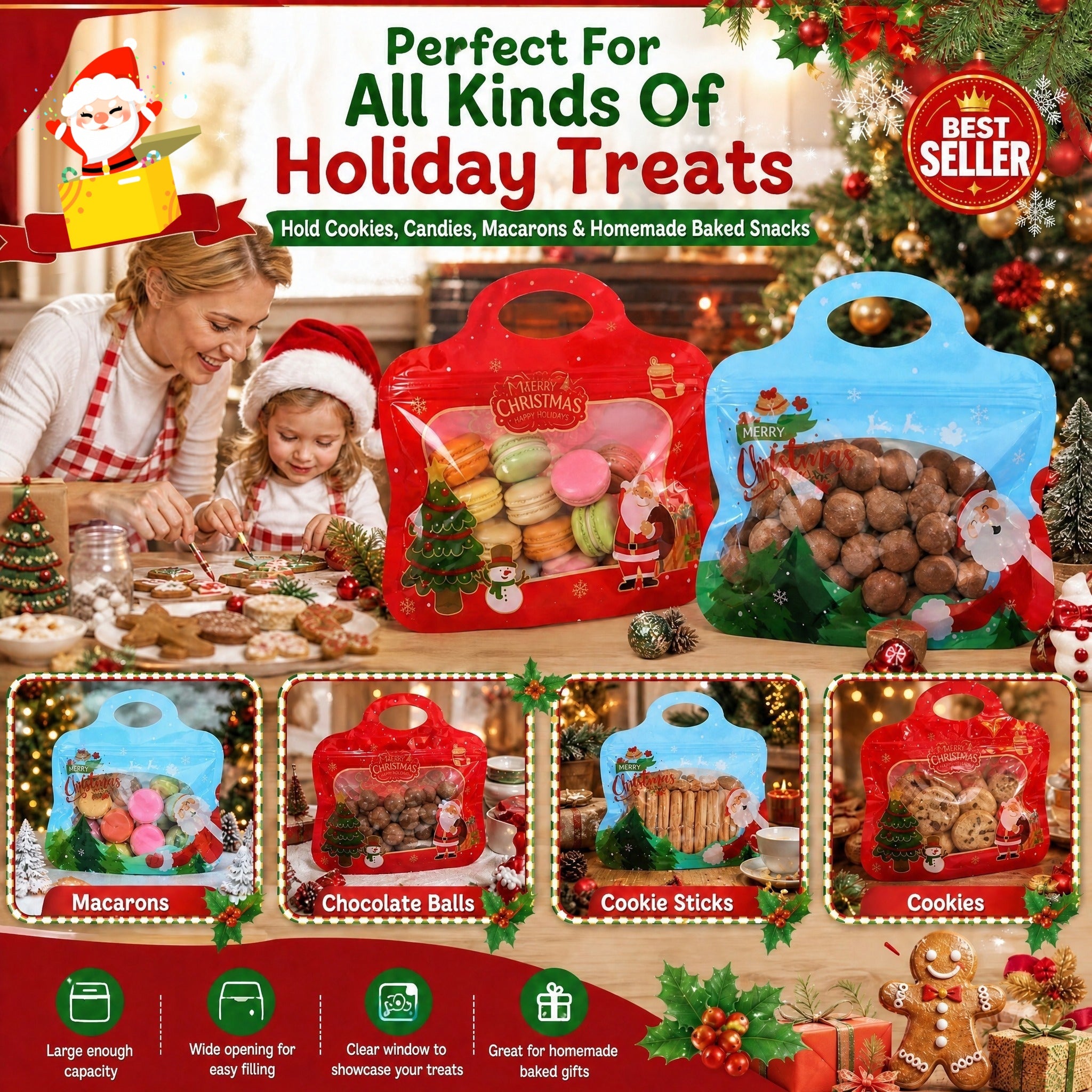 🎅LAST DAY SALE 70% OFF!!🎁Easy Fill, Easy Seal🎄 Festive Self-Seal Treat Bags