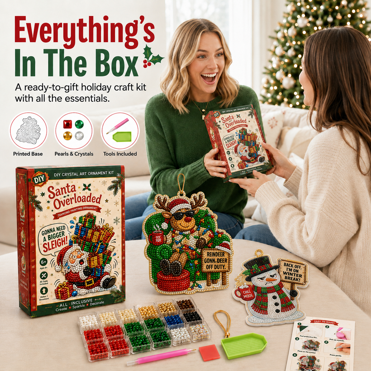 Beginner-Friendly Funny Christmas Pearl Diamond Art Ornament DIY Kit