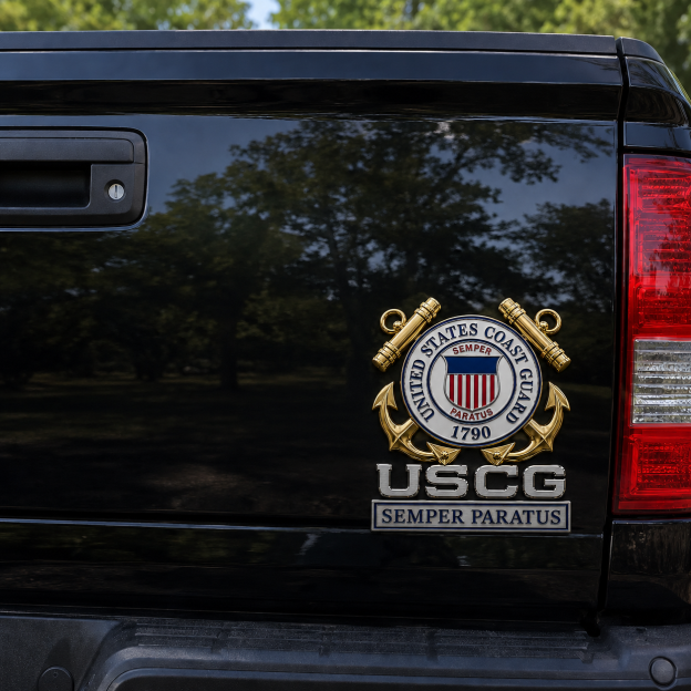 U.S. Coast Guard Semper Paratus Metal Vehicle Badge