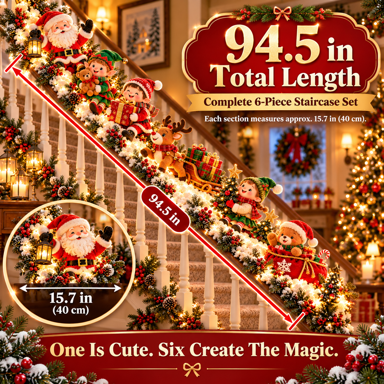 SAVE 70% BEFORE IT'S GONE🎅 Santa’s Staircase Workshop™ – Lighted 6-Piece Christmas Stair Railing Decor 🎄