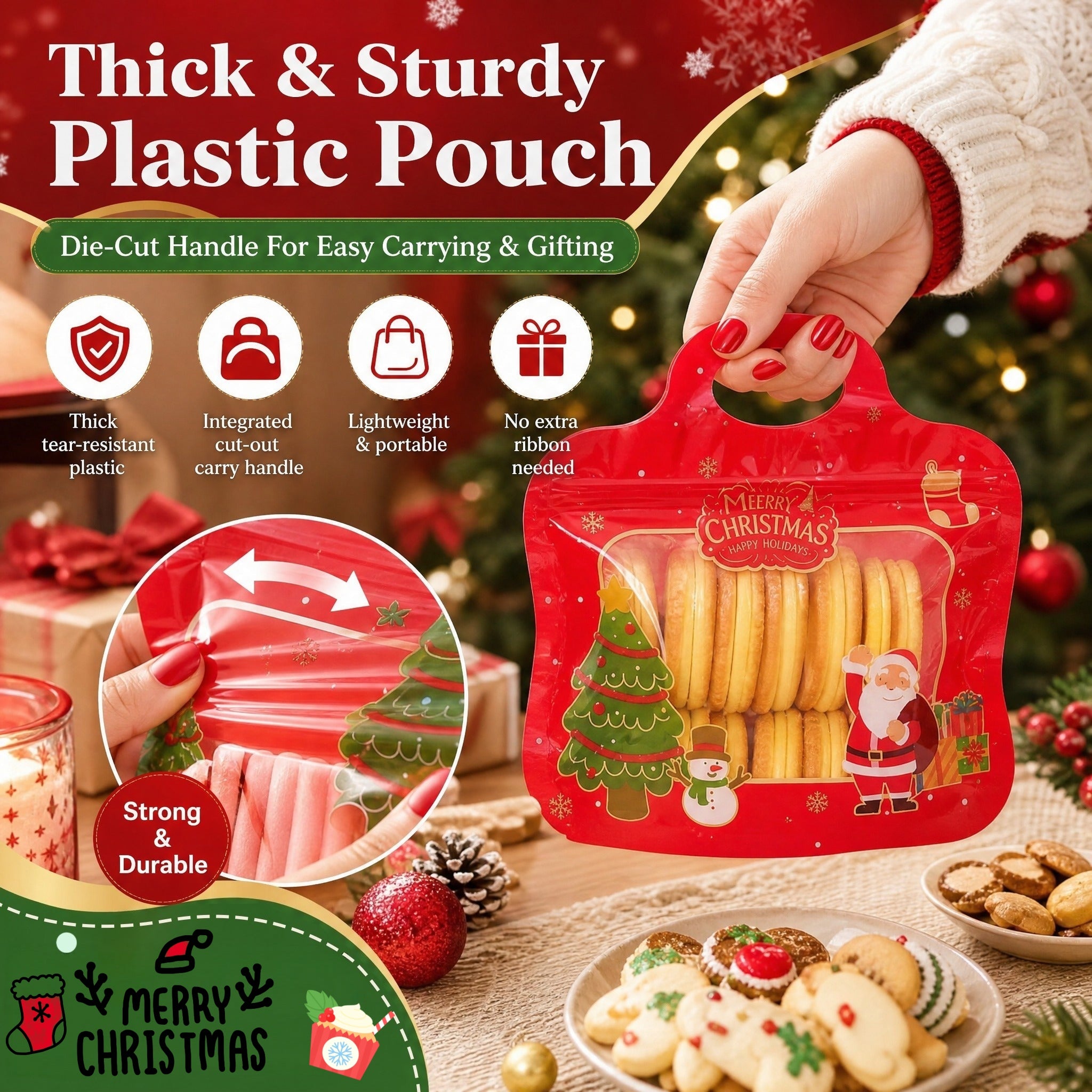 🎅LAST DAY SALE 70% OFF!!🎁Easy Fill, Easy Seal🎄 Festive Self-Seal Treat Bags