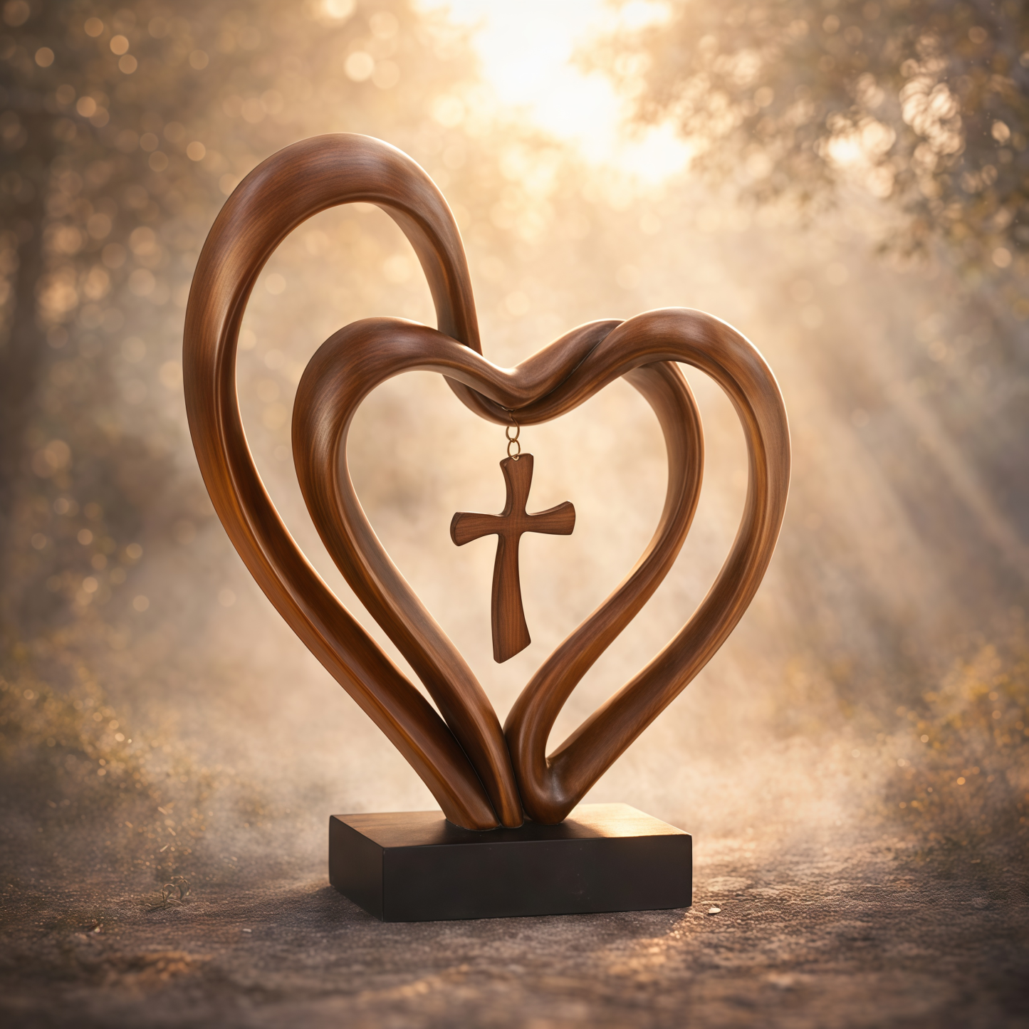 ✝Marriage Takes Three – Entwined Heart & Cross Christian Wedding Sculpture
