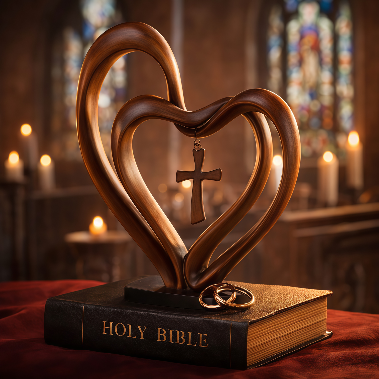 ✝Marriage Takes Three – Entwined Heart & Cross Christian Wedding Sculpture