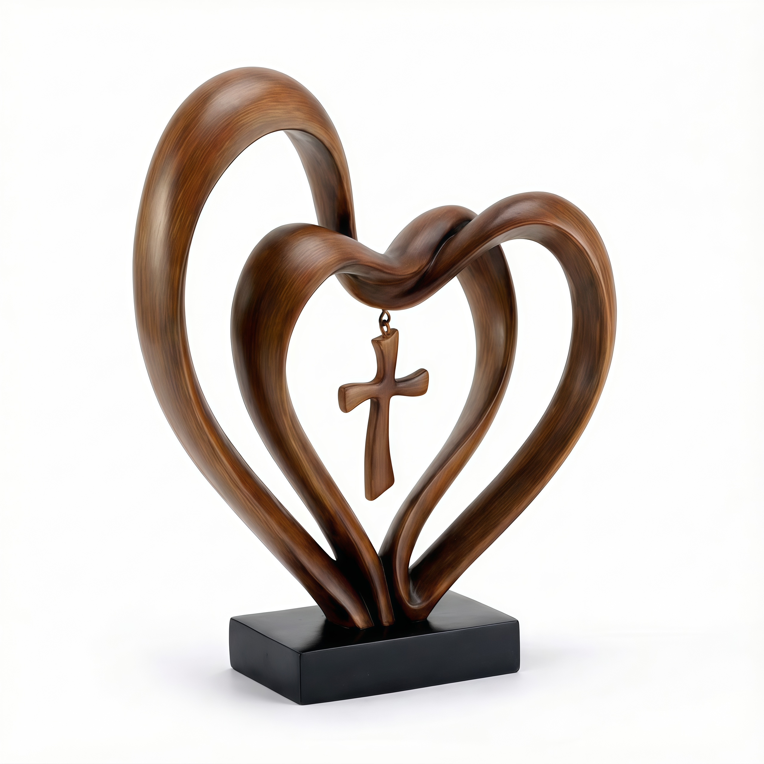 ✝Marriage Takes Three – Entwined Heart & Cross Christian Wedding Sculpture