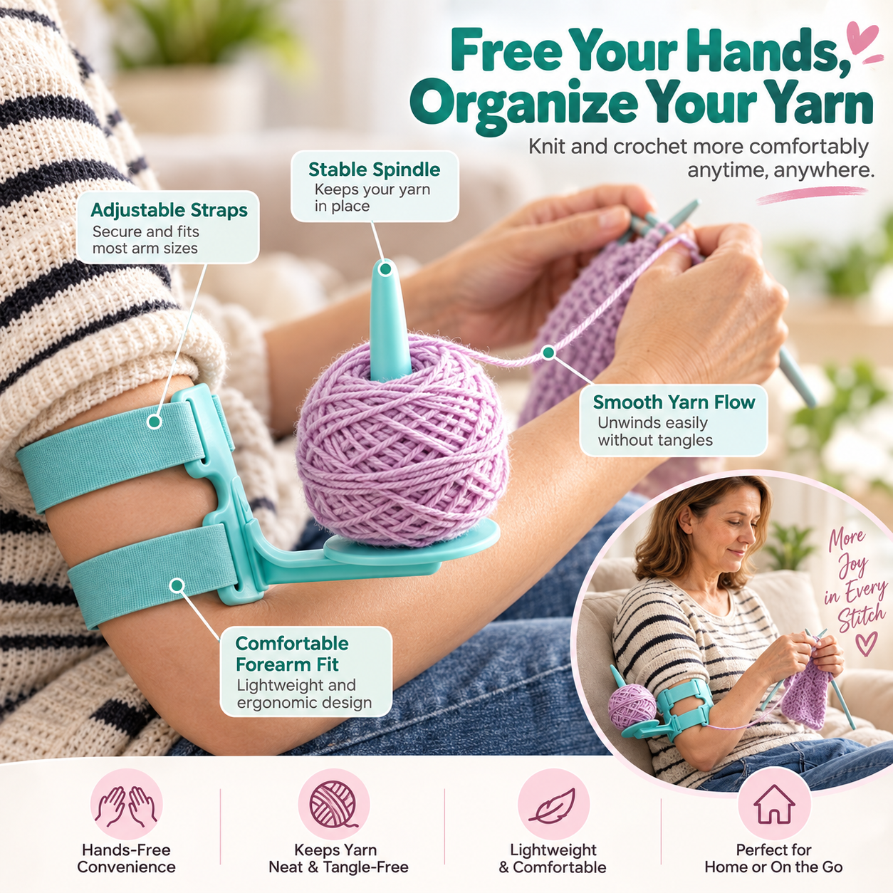 🧶 Portable Arm Yarn Holder for Knitting & Crochet