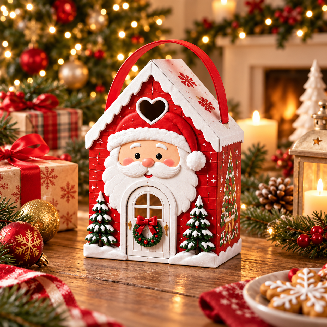 🏠 Christmas Cottage Handle Gift Box – 3D House‑Shaped Festive Packaging For Small Treats