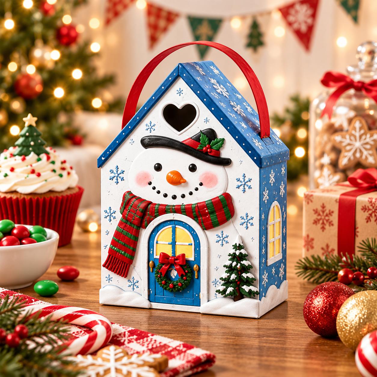 🏠 Christmas Cottage Handle Gift Box – 3D House‑Shaped Festive Packaging For Small Treats