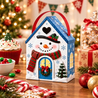 🏠 Christmas Cottage Handle Gift Box – 3D House‑Shaped Festive Packaging For Small Treats