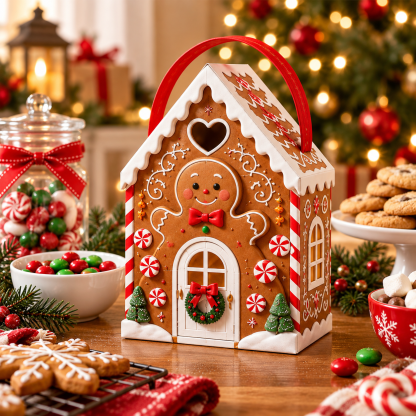 🏠 Christmas Cottage Handle Gift Box – 3D House‑Shaped Festive Packaging For Small Treats