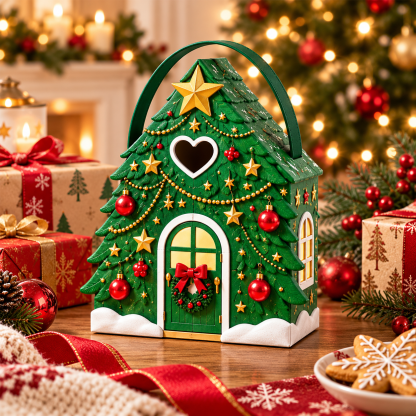 🏠 Christmas Cottage Handle Gift Box – 3D House‑Shaped Festive Packaging For Small Treats