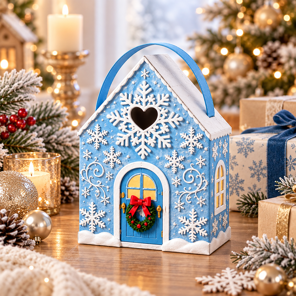 🏠 Christmas Cottage Handle Gift Box – 3D House‑Shaped Festive Packaging For Small Treats