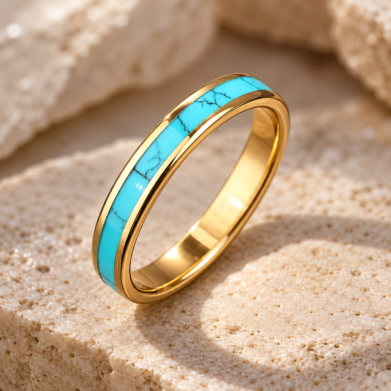 Natural Turquoise Inlay Gold Ring