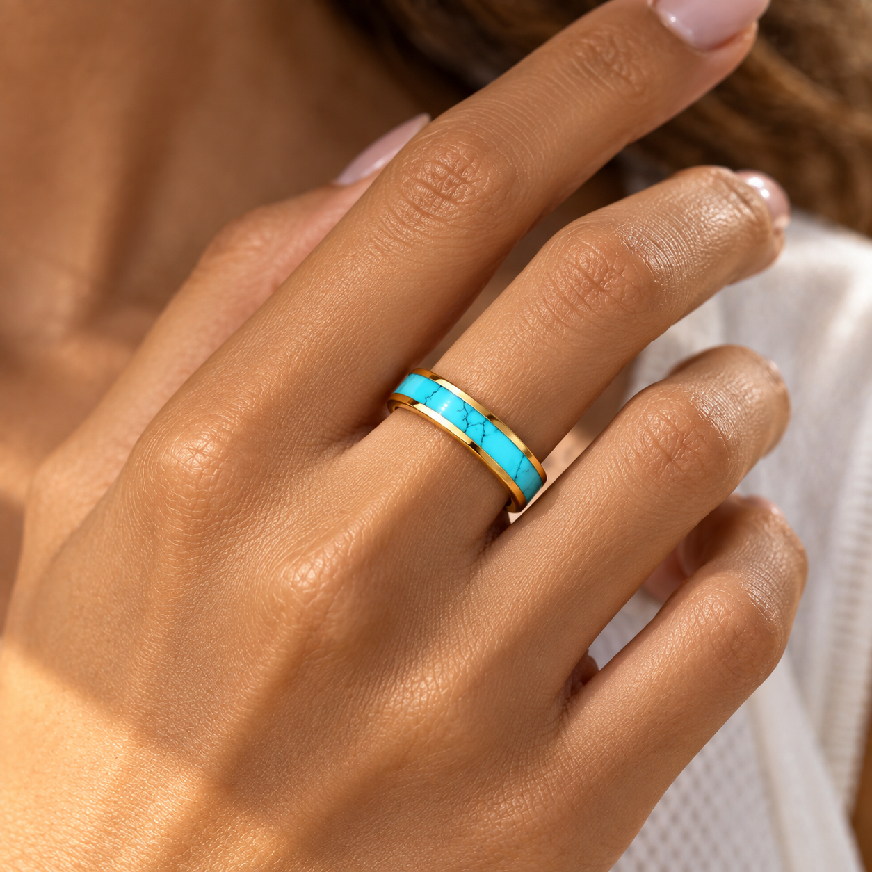 Natural Turquoise Inlay Gold Ring