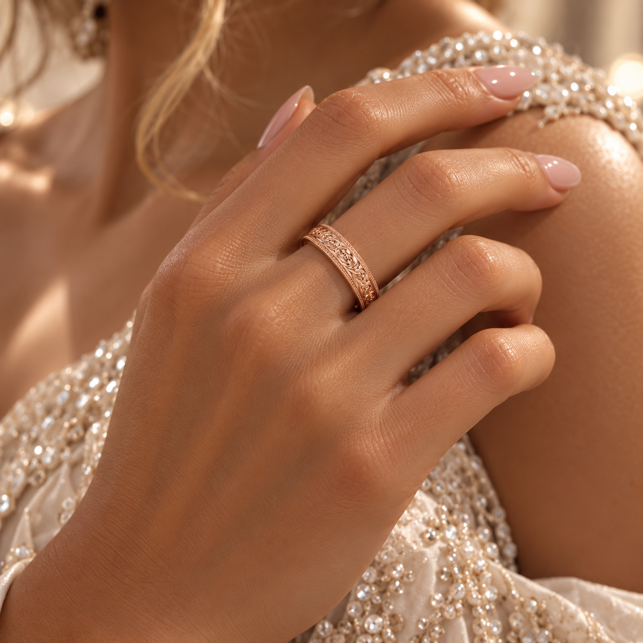 Vintage Floral Engraved Wedding Band
