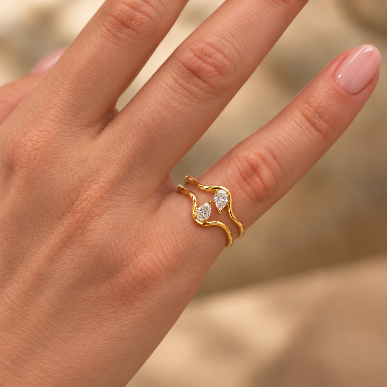 Pear-Shaped Diamond Wave Ring
