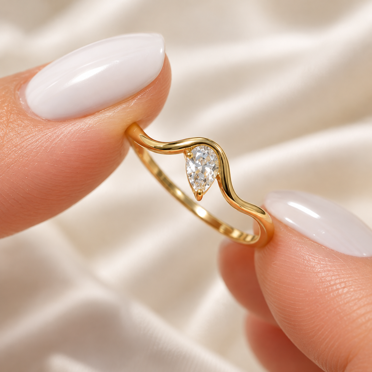 Pear-Shaped Diamond Wave Ring