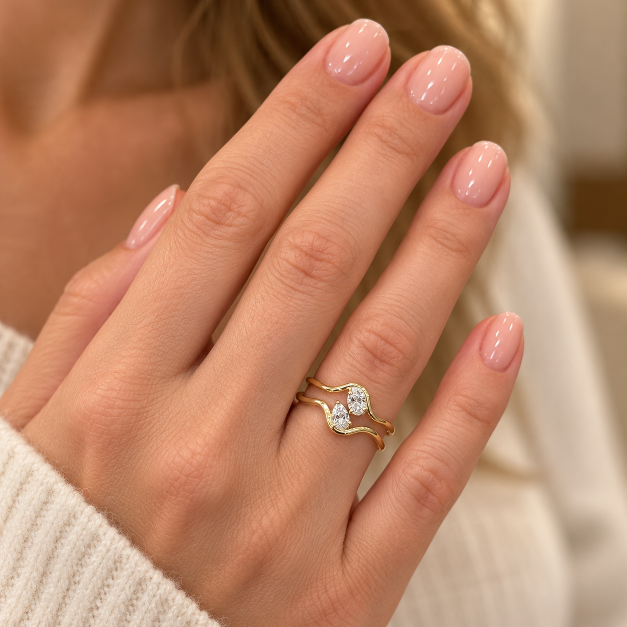 Pear-Shaped Diamond Wave Ring