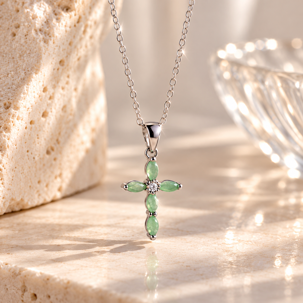 Green Jade Cross Pendant Necklace