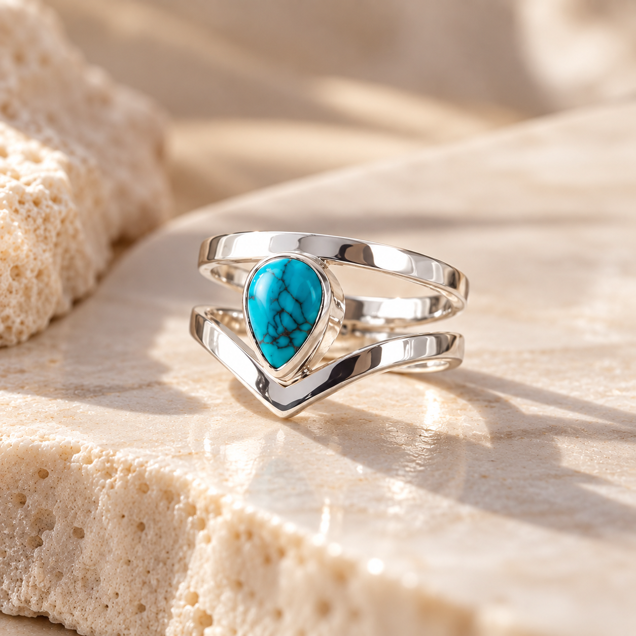 Natural Turquoise Teardrop Ring