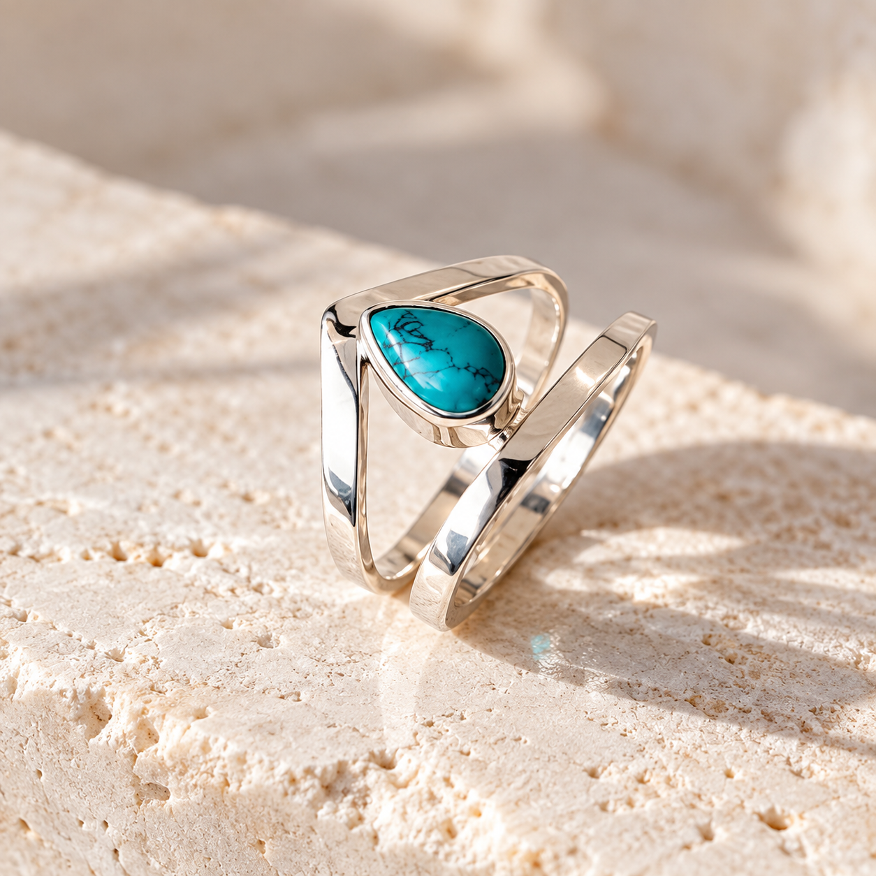 Natural Turquoise Teardrop Ring
