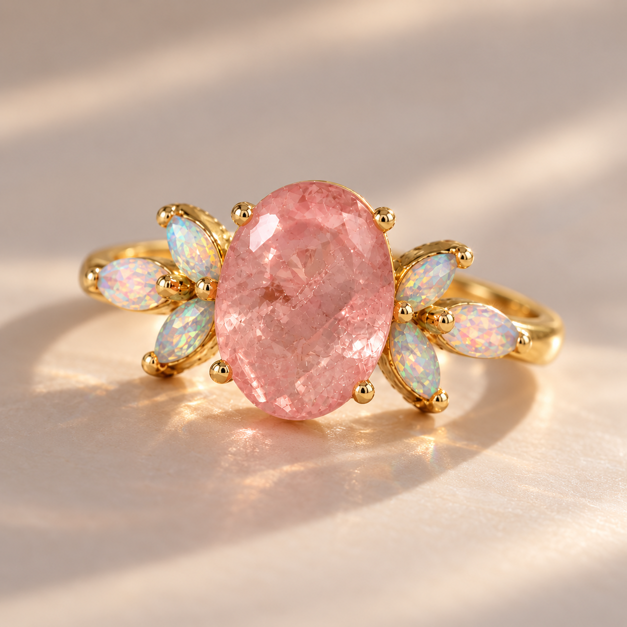 Oval Rose Quartz & Opal Ring