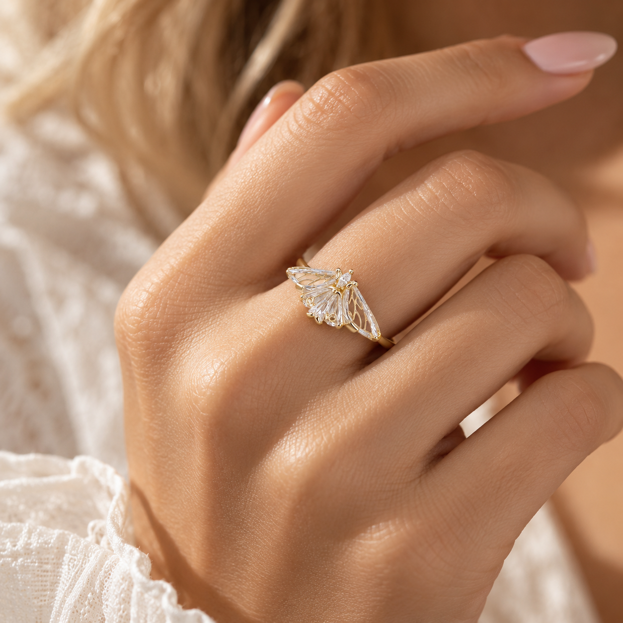 Moissanite Moth Wing Ring