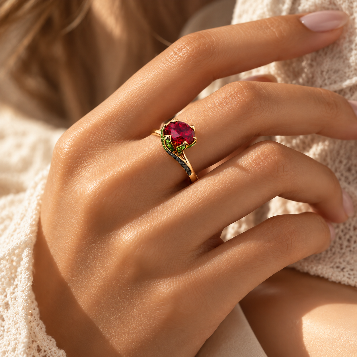 Floral Garnet Statement Ring