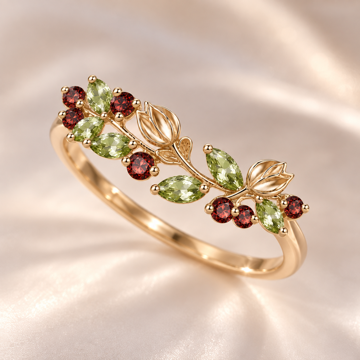 Garnet & Peridot Tulip Ring