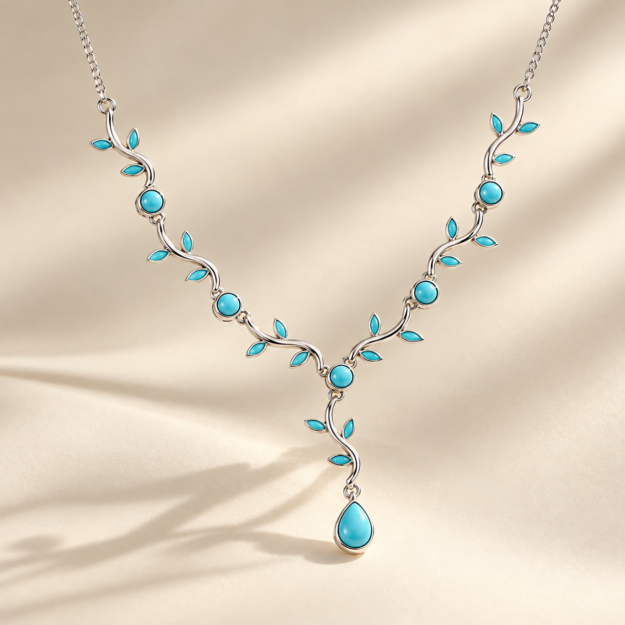 Natural Turquoise Vine Leaf Necklace